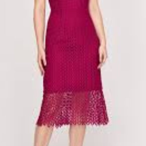 Kay Unger Tatum red sangria lace sheath cocktail midi dress size 14 - Picture 6 of 6
